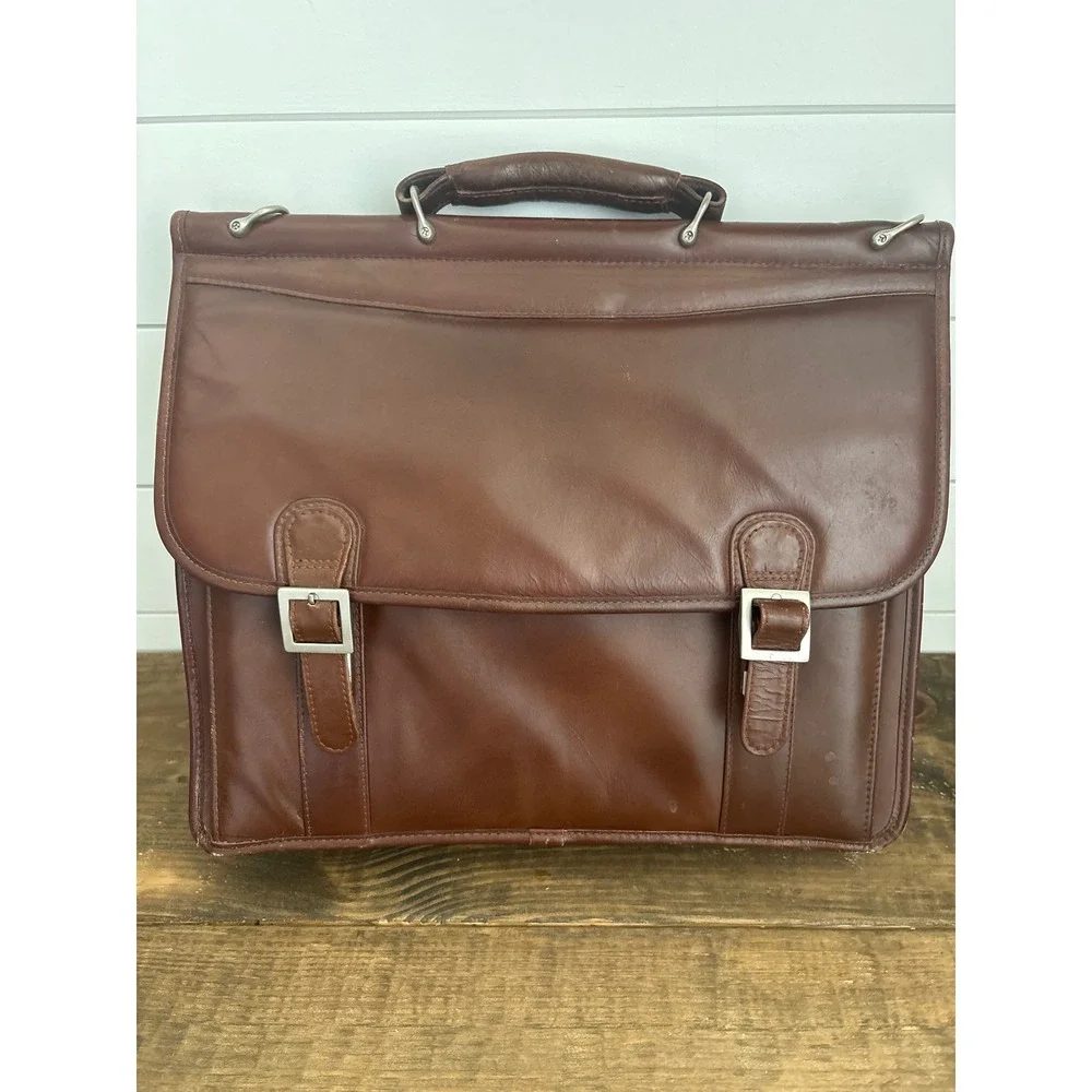 Vintage Brown Leather Briefcase Laptop Bag Satchel Professional Organizer‎